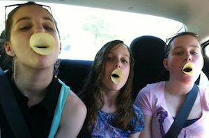 Daughters with Pringles beaks